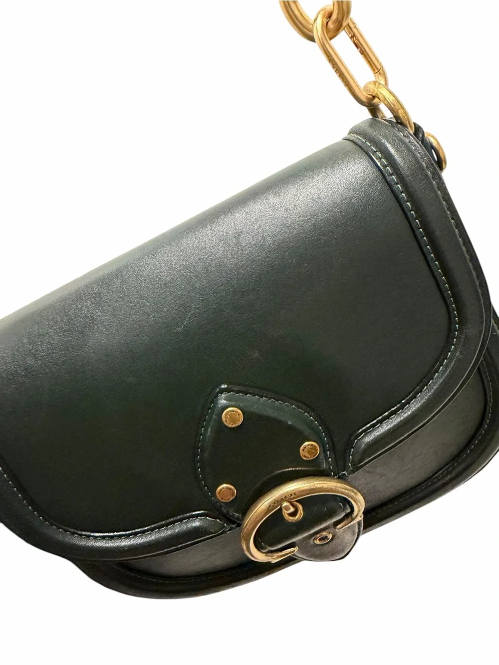COACH Forest Green Saddle Crossbody Bag with Gold Hardware